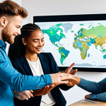 **

"A diverse group of fully clothed people collaborating around a digital interface showing data and maps, in a bright and modern co-working space, professional environment, appropriate content, safe for work, perfect anatomy, correct proportions, natural pose, professional attire, well-formed hands, proper finger count, natural body proportions."

**